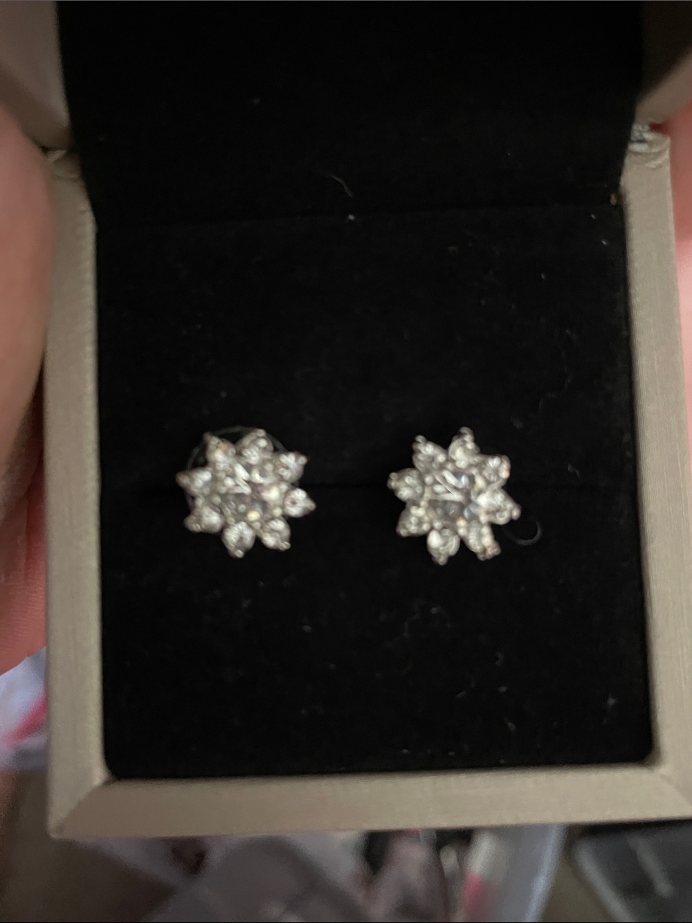 Sterling Silver White Crystal Floral Stud Earrings